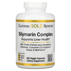 California Gold Nutrition, комплекс с силимарином, экстракт расторопши и одуванчик, артишок, куркумин C3 Complex, имбирь и BioPerine, 360 растительных капсул