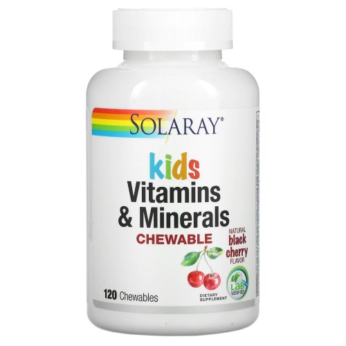 Solaray, Витамины и минералы для детей, с натуральным вкусом ягод черемухи, 120 таблеток