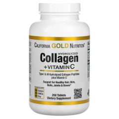 California Gold Nutrition, пептиды гидролизованного коллагена с витамином C, 250 таблеток