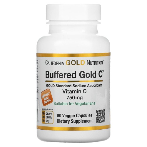 California Gold Nutrition, Gold C, буферизованный витамин C, аскорбат натрия, 750 мг, 60 капсул