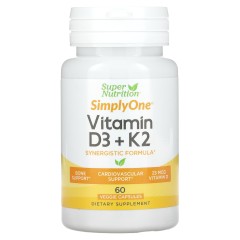 Super Nutrition, витамины D3 и К2, 60 растительных капсул