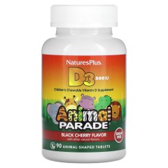 NaturesPlus, Animal Parade, витамин D3, без сахара, черешня, 12,5 мкг (500 МЕ), 90 таблеток