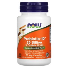 NOW Foods, Probiotic-10, пробиотики, 25 млрд, 50 вегетарианских капсул
