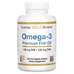 California Gold Nutrition, омега-3, рыбий жир прем качества, 180 мг ЭПК / 120 мг ДГК, 100 капсул