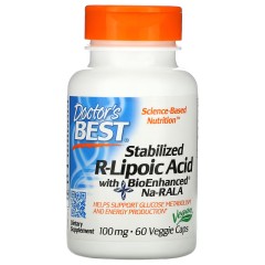 Doctor's Best, стабилизированная R-липоевая кислота с BioEnhanced Na-RALA, 100 мг, 60 капсул