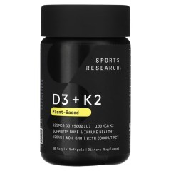 Sports Research, Витамины D3 + K2 на растительной основе, 30 растительных капсул