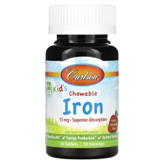 Carlson, Kid's Chewable Iron (железо детское), клубника, 15 мг, 30 таблеток