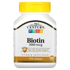 21st Century, Биотин, 5000 мкг, 110 капсул (110 порций)