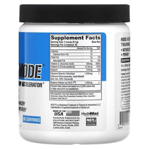 EVLution Nutrition, PumpMode, Pump Accelerator, без стимуляторов, Blue Raz, 183 г (6,46 унции)