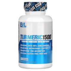 EVLution Nutrition, Turmeric1500, куркумин с экстрактом черного перца Bioperine, 90