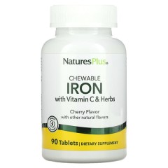 NaturesPlus, высокоэффективное железо с витамином C и травами, вишневый вкус, 90 жевательных таблеток