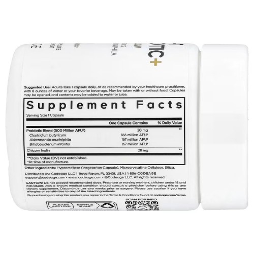 Codeage, GLP-1 Probiotic +, Пребиотики, пробиотики и постбиотики, 90 растительных капсул