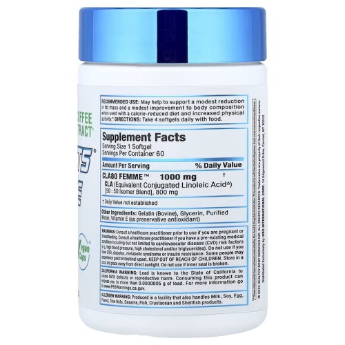 ALLMAX, CLA80 Femme, конъюгированная линолевая кислота премиального качества, 1000 мг, 60 мягких таблеток