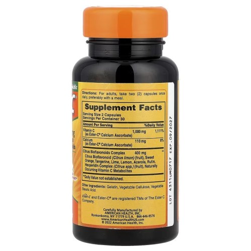 American Health, Ester-C с цитрусовыми биофлавоноидами, 500 мг, 60 вегетарианских капсул (30 порций)