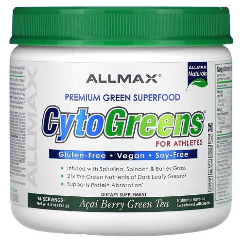 ALLMAX, CytoGreens, добавка с зелёными суперфудами для спортсменов, зеленый чай с ягодами асаи, 125 г (14 порций)