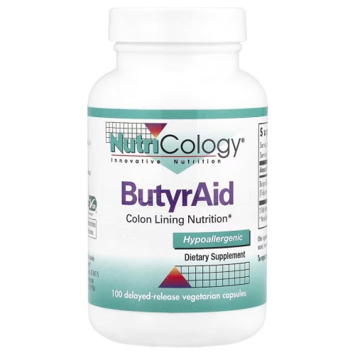 Nutricology, ButyrAid, 100 вегетарианских капсул с отсроченным высвобождением (50 порций)