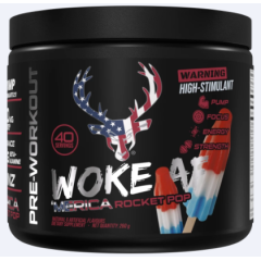 BUCKED UP Великобритания , Woke AF, PREMIUM Pre-Workout, Ноотропный предтренировочный комплекс, вкус Rocket Pop (Голубая малина, лайм, вишня), 260 г (40 порций)