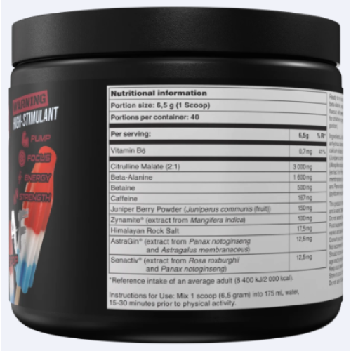 BUCKED UP Великобритания , Woke AF, PREMIUM Pre-Workout, Ноотропный предтренировочный комплекс, вкус Rocket Pop (Голубая малина, лайм, вишня), 260 г (40 порций)