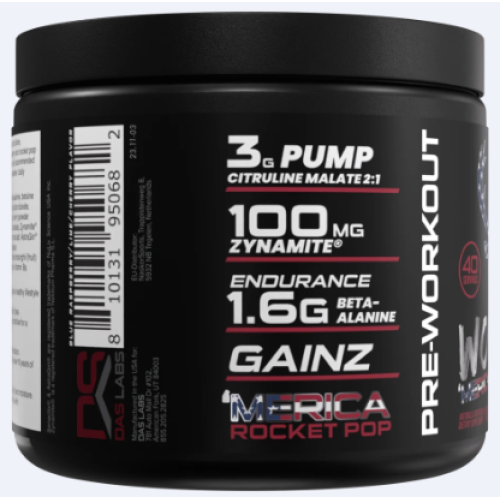 BUCKED UP Великобритания , Woke AF, PREMIUM Pre-Workout, Ноотропный предтренировочный комплекс, вкус Rocket Pop (Голубая малина, лайм, вишня), 260 г (40 порций)