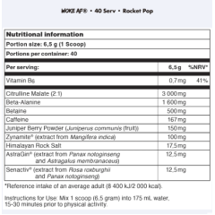 BUCKED UP, WOKE AF версия EU, PREMIUM Pre-Workout, вкус Rocket Pop (Голубая малина, лайм, вишня), 260 г (40 порций)