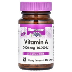 Bluebonnet Nutrition, Витамин A, 3000 мкг (10 000 МЕ), 100 мягких таблеток