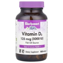 Bluebonnet Nutrition, витамин D3, 125 мкг (5000 МЕ), 100 мягких таблеток