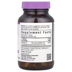 Bluebonnet Nutrition, витамин D3, 125 мкг (5000 МЕ), 100 мягких таблеток