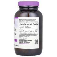 Bluebonnet Nutrition, витамин D3, 125 мкг (5000 МЕ), 250 мягких капсул