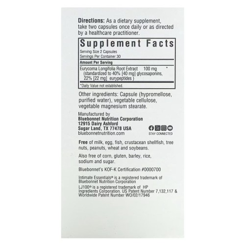 Bluebonnet Nutrition, Intimate Essentials, Lj100, 60 растительных капсул (30 порций)