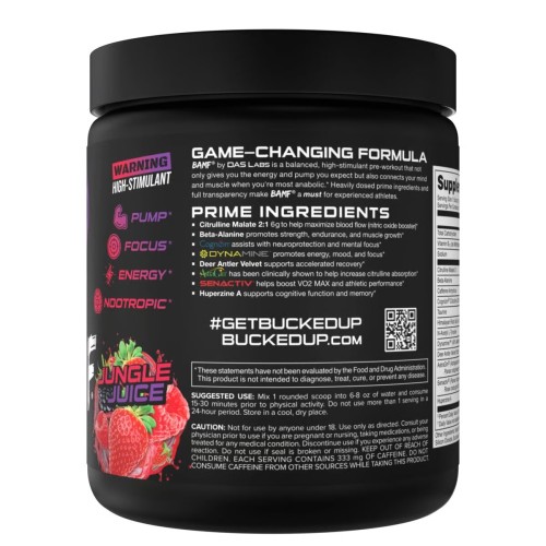 BUCKED UP, BAMF, PREMIUM ноотропный предтренировочный комплекс, вкус Jungle Juice (Ягодный микс), 357 г (30 порций)