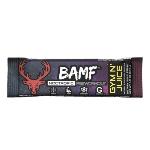 BUCKED UP, BAMF Stick Packs, PREMIUM ноотропный предтренировочный комплекс, вкус GYM N JUICE (Цитрус), 12.2 г (1 порция)