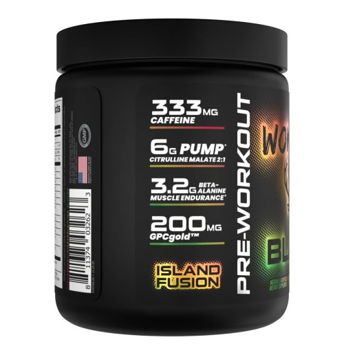 BUCKED UP, WOKE AF USA, BLACK, Pre-Workout, Ноотропный предтренировочный комплекс, вкус Island Fusion (Клубника, ананас, лайм), 351 г (30 порций)