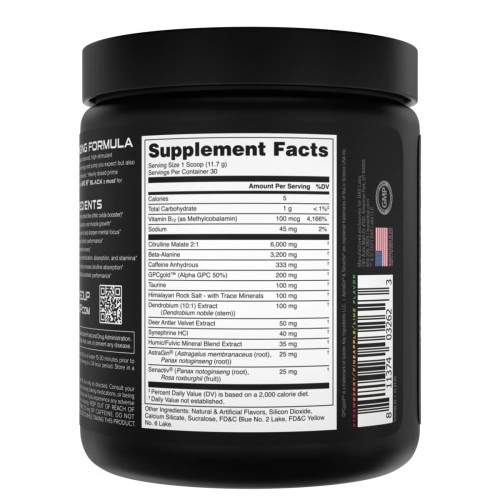 BUCKED UP, WOKE AF USA, BLACK, Pre-Workout, Ноотропный предтренировочный комплекс, вкус Island Fusion (Клубника, ананас, лайм), 351 г (30 порций)