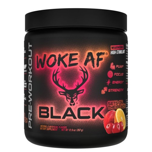 BUCKED UP, WOKE AF USA, BLACK, Pre-Workout, Ноотропный предтренировочный комплекс, вкус Sets on the Beach (Апельсин, клюква, персик), 357 г (30 порций)