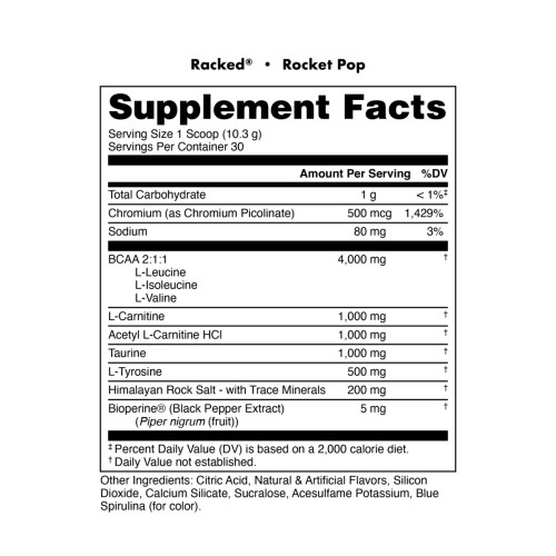 Bucked Up, Racked BCAA, Rocket Pop (Голубая малина, лайм, вишня), 309 г (30 порций)