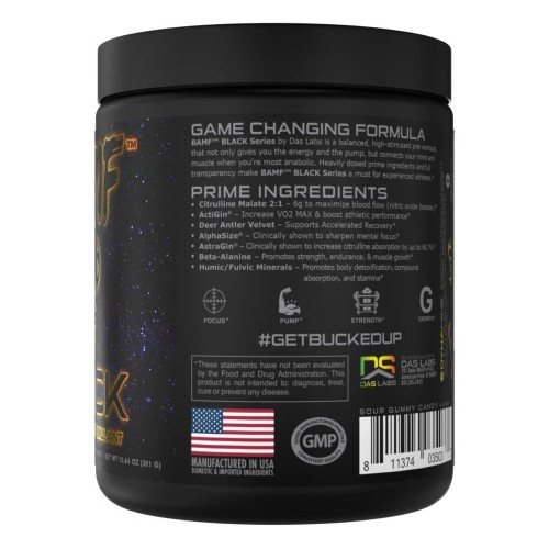 BUCKED UP, BAMF BLACK, PREMIUM, ноотропный предтренировочный комплекс, вкус Candy Shop (кислые мармеладки), 381 г (30 порций)