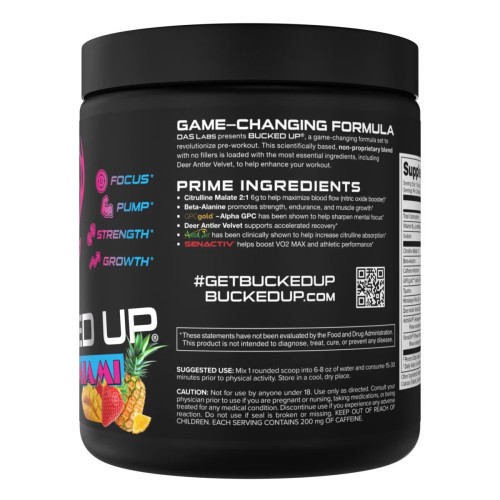 BUCKED UP, PREMIUM Pre-Workout, предтренировочная добавка, вкус Miami (Клубника, манго и ананас), 318 г (30 порций)