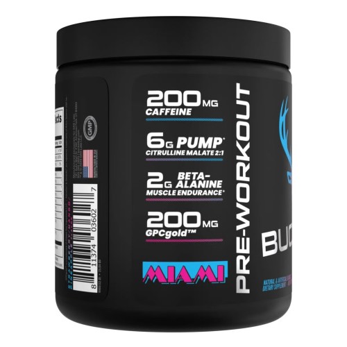BUCKED UP, PREMIUM Pre-Workout, предтренировочная добавка, вкус Miami (Клубника, манго и ананас), 318 г (30 порций)
