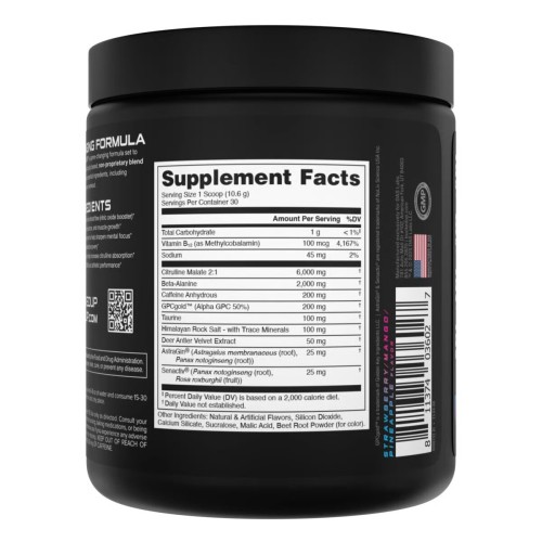 BUCKED UP, PREMIUM Pre-Workout, предтренировочная добавка, вкус Miami (Клубника, манго и ананас), 318 г (30 порций)