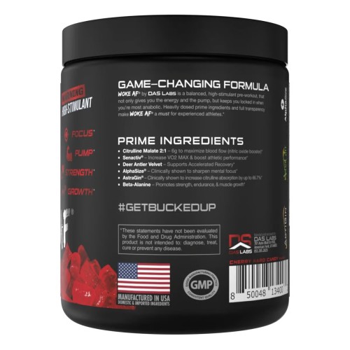 BUCKED UP, WOKE AF USA, PREMIUM Pre-Workout, Ноотропный предтренировочный комплекс, вкус Cherry Candy (Вишневые конфеты), 348 г (30 порций)