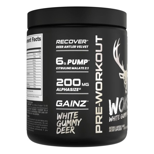 BUCKED UP, WOKE AF USA, PREMIUM Pre-Workout, Ноотропный предтренировочный комплекс, вкус White Gummy Deer (Мармеладный олень с ананасом), 357 г (30 порций)