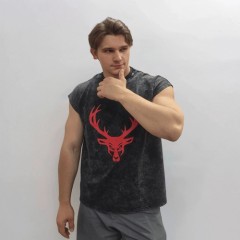 BUCKED UP, Майка оверсайз унисекс, черная варенка, с красным логотипом, размер XXL