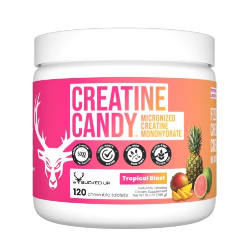 BUCKED UP, Creatine Candy, жевательный моногидрат креатина, со вкусом Tropical Blast (Тропический взрыв), 120 таблеток