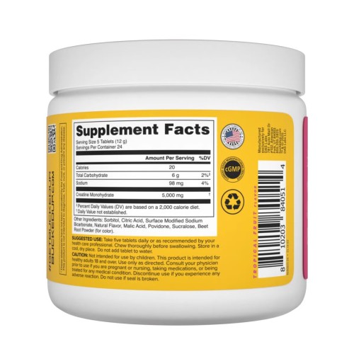 BUCKED UP, Creatine Candy, жевательный моногидрат креатина, со вкусом Tropical Blast (Тропический взрыв), 120 таблеток