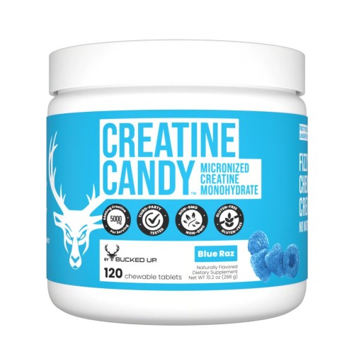 BUCKED UP, Creatine Candy, жевательный моногидрат креатина, со вкусом Blue Raz (Голубая малина), 120 таблеток