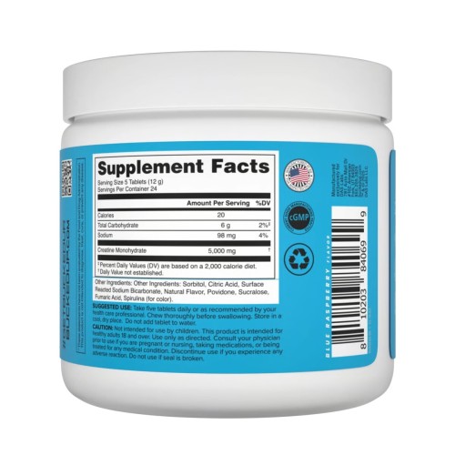 BUCKED UP, Creatine Candy, жевательный моногидрат креатина, со вкусом Blue Raz (Голубая малина), 120 таблеток