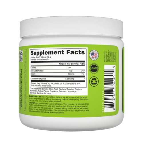 BUCKED UP, Creatine Candy, жевательный моногидрат креатина, со вкусом Green Apple (Зеленое яблоко), 120 таблеток