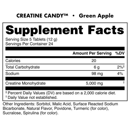 BUCKED UP, Creatine Candy, жевательный моногидрат креатина, со вкусом Green Apple (Зеленое яблоко), 120 таблеток