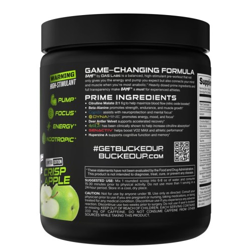 BUCKED UP, BAMF, PREMIUM ноотропный предтренировочный комплекс, вкус Crisp apple (Хрустящее яблоко), 360 г (30 порций)