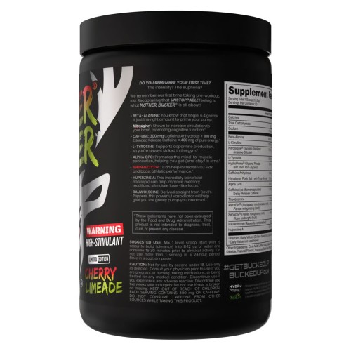 BUCKED UP, Mother Bucker PREMIUM Pre-Workout, усиленный предтренировочный комплекс, вкус Cherry Limeade (Вишневый лаймад), 390 г (20 порций)